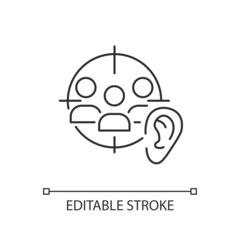 Active listening linear icon. Developing empathy. Show understanding in digital age. Thin line customizable illustration. Contour symbol. Vector isolated outline drawing. Editable stroke