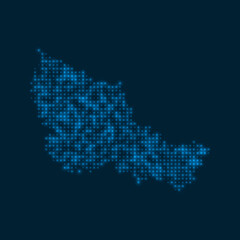 Fototapeta na wymiar Belle Ile dotted glowing map. Shape of the island with blue bright bulbs. Vector illustration.