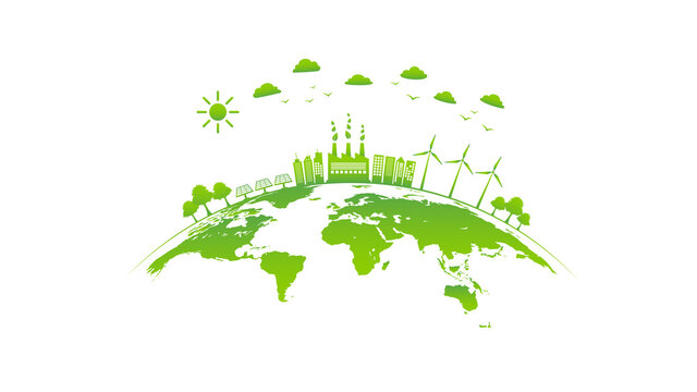 Eco friendly with green city on earth, World environment and sustainable development concept