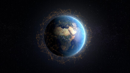 3D Render modern network connections over Earth