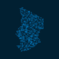 Fototapeta na wymiar Chad dotted glowing map. Shape of the country with blue bright bulbs. Vector illustration.