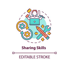 Sharing skills concept icon. Learning from professional. Social interaction. Knowledge dissemination abstract idea thin line illustration. Vector isolated outline color drawing. Editable stroke