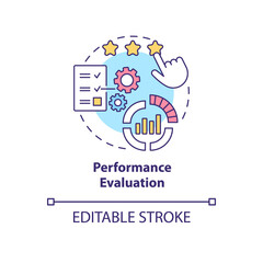 Performance evaluation concept icon. Employee working result measurement. Staff productivity appraisal abstract idea thin line illustration. Vector isolated outline color drawing. Editable stroke