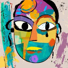 Fototapeten abstract face or mask, with paint strokes and splashes, art inspired © Kirsten Hinte