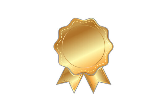 Gold medal, winner, gold ribbon badge Medal template. Vector illustration.