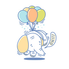 Cute baby animal illustration in doodle style. Funny cartoon character for nursery design. Isolated vector hand-drawn illustration for kids poster.