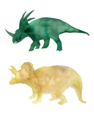 Watercolor dinosaurs silhouettes on a white background.
