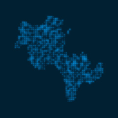 Koh Rong dotted glowing map. Shape of the island with blue bright bulbs. Vector illustration.