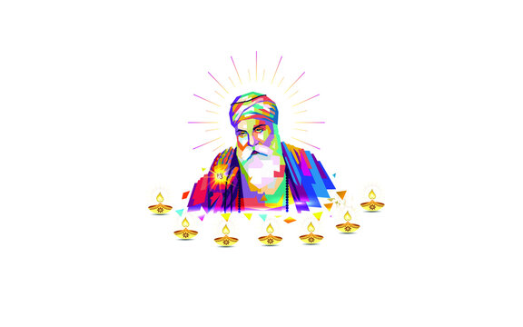 Happy Gurpurab. Indian sikh god Guru Nanak Dev Jayanti Prakash Parv festival celebration background 