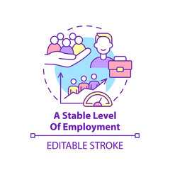 Stable level of employment concept icon. Social entrepreneurship abstract idea thin line illustration. Job market and rate. Economy growth. Vector isolated outline color drawing. Editable stroke