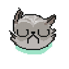 Obraz premium Cute kitten, sleeping, pixel graphics - isolated vector illustration.