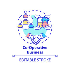 Co operative business concept icon. Social entrepreneurship type abstract idea thin line illustration. Co ops members own and run company. Vector isolated outline color drawing. Editable stroke