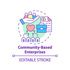 Community based enterprises concept icon. Social entrepreneurship abstract idea thin line illustration. Focused on social issues solutions. Vector isolated outline color drawing. Editable stroke
