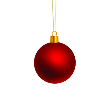 Christmas red ball, isolated on white background vector illustration. New Year postcard design, greeting card and banner. Xmas glass ball.