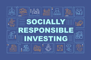 Socially responsible financing word concepts banner. Social business. Infographics with linear icons on blue background. Isolated creative typography. Vector outline color illustration with text