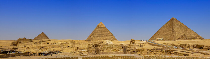 Panorama of the great pyramids and Sphinx monument, Giza, Cairo, Egypt