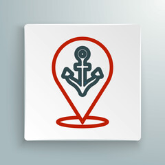 Line Map pointer with anchor icon isolated on white background. Colorful outline concept. Vector