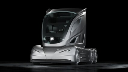 3D rendering of a brand-less generic concept truck. Electric autonomous truck in outside environment	
