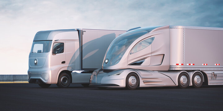3D rendering of a brand-less generic concept truck. Electric autonomous truck in outside environment	
