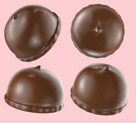 Fototapeta premium Choco pie chocolate biscuits with marshmallow isolated background. 3d illustration