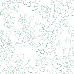 Seamless pattern of branches of grapes on white background.
