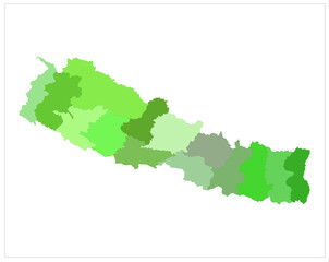 New Nepal map illustration with zonal map on white background
