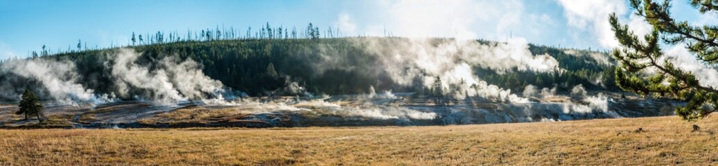 Steaming mud pots in the early morning in the Yellowstone National Park © imagoDens