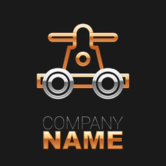 Line Draisine handcar railway bicycle transport icon isolated on black background. Colorful outline concept. Vector