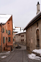 Pittoresque street in the Swiss village Guarda