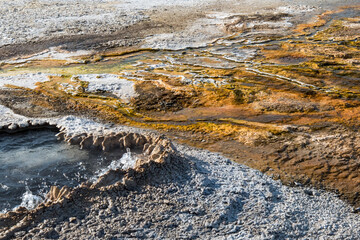 Great colorful pools of the Upper Geyser Basin of Yellowstone NP