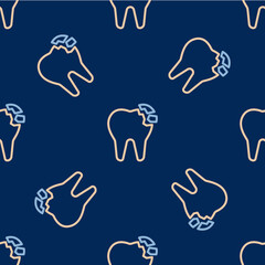 Line Broken tooth icon isolated seamless pattern on blue background. Dental problem icon. Dental care symbol. Vector