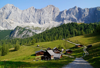Fototapeta na wymiar a beautiful alpine village in the Austrian Alps of the Dachstein region (Styria in Austria) 