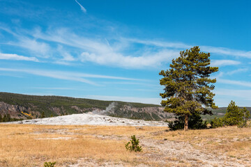 Famous Old Faithful geyser erupting, Yellowstone National Park