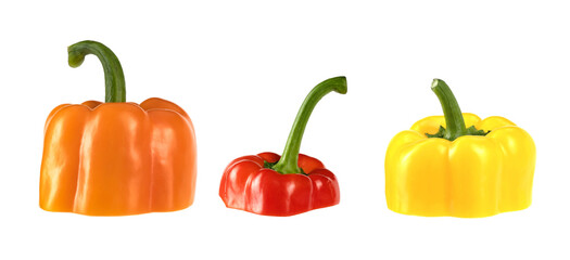 red, yellow and orange peppers isolated on the white background