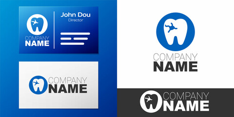 Logotype Tooth with caries icon isolated on white background. Tooth decay. Logo design template element. Vector