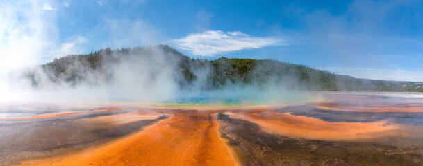 Famous Grand Prismatic Spring basin in Yellowstone National Park