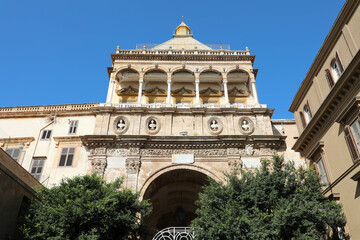 Naklejka premium Detail of Porta Nuova a monumental city gate of Palermo, Sicily, Italy