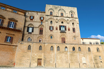Fototapeta na wymiar Torre Pisana building of the complex of Palazzo Reale palace also known Palazzo dei Normanni a famous historic palace of Palermo, Sicily, Italy