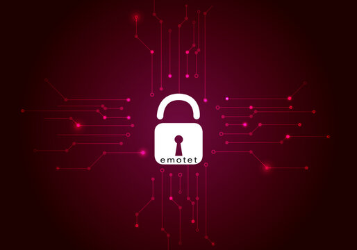 emotet computer virus on a dark background with a padlock
