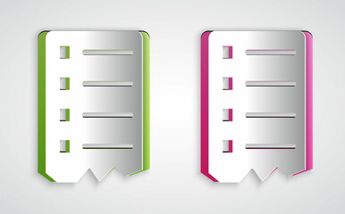 Paper cut Shopping list icon isolated on grey background. Paper art style. Vector