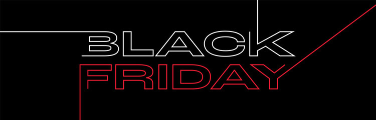 Black Friday Typography Banner. Black Friday Modern Linear Text Design on Black Background. Design Template for Black Friday Sale - 469547507