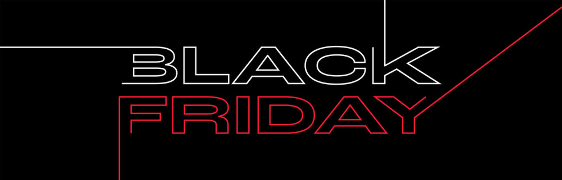 Black Friday Typography Banner. Black Friday Modern Linear Text Design on Black Background. Design Template for Black Friday Sale
