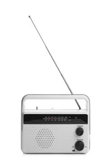 Portable retro radio receiver isolated on white