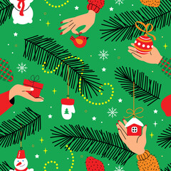 Vector seamless winter pattern. Christmass toys.