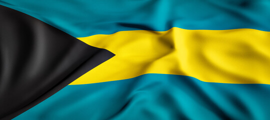 Waving flag concept. National flag of the Commonwealth of The Bahamas. Waving background. 3D rendering.