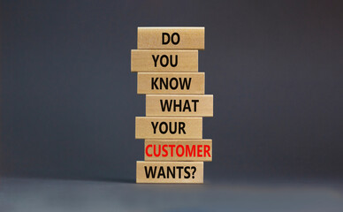 Support your client symbol. Concept words Do you know what your customer wants on wooden blocks on...