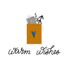 Warm wishes postcard with shopping bag hygge