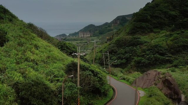 day time new taipei city jungle hills bay aerial panorama 4k taiwan