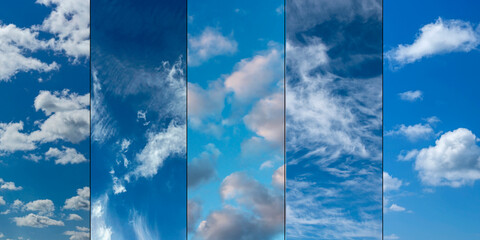 set of beautiful cumulus clouds on a blue sky as a natural background