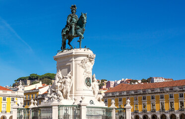 Fototapeta na wymiar Praca do Comercio, main square of Lisbon, with Statue of King Jose I close up